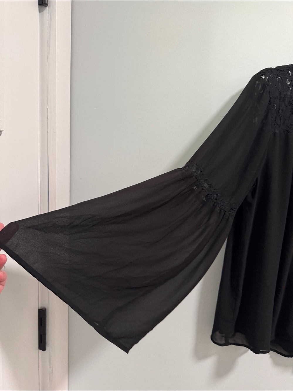 Torrid Black Lace Yoke Long-Sleeve Chiffon Tunic - Picture 2 of 10